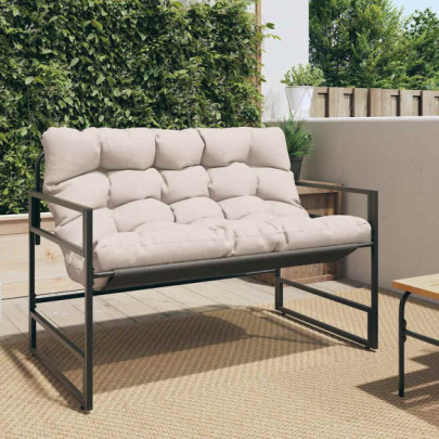 Bancă de grădină cu pernă - taupe - 113 cm - oțel
