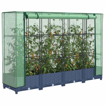 Strat înălțat cu husă de seră - aspect ratan - 160x40x123 cm