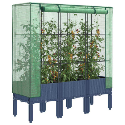 Strat înălțat cu husă de seră - aspect ratan - 120x40x140 cm