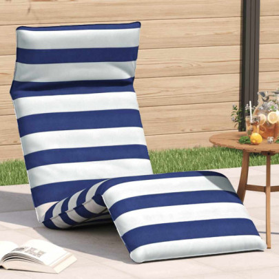 Șezlong pliabil - albastru și alb - 175x54x8,5 cm țesătură Oxford