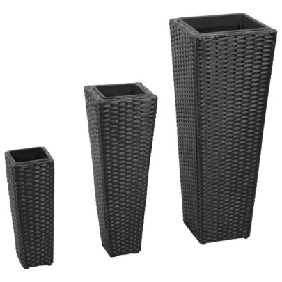 Straturi înălțate de grădină - 3 buc. - negru - poliratan