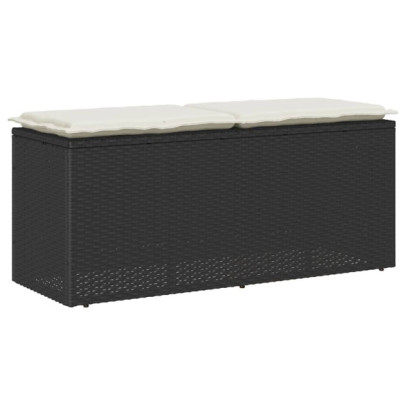 Bancă de grădină cu pernă - negru - 110x50x58 cm - poliratan