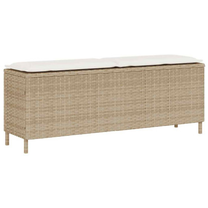 Bancă de grădină cu pernă Bej 110x30x40,5 cm Poly Ratan