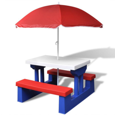 Masă de picnic pentru copii cu bănci & umbrelă - multicolor