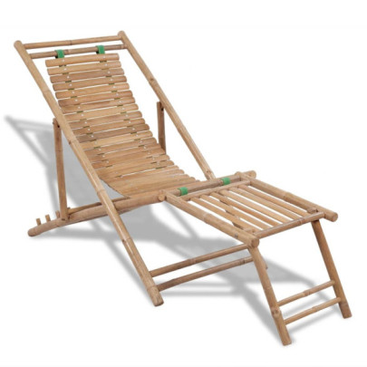 Scaun pliabil de exterior - cu taburet - bambus