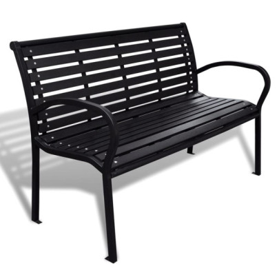 Bancă de grădină - negru - 125 cm - oțel și WPC