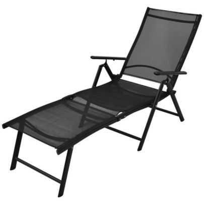 Șezlong de plajă pliabil - negru - aluminiu