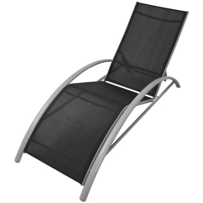 Șezlong de plajă - negru - aluminiu