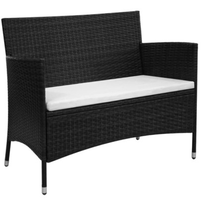 Bancă de grădină - negru - 90 cm - poliratan