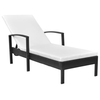 Șezlong de plajă cu pernă - negru - poliratan