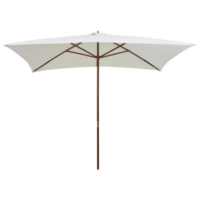 Umbrelă de soare cu stâlp de lemn - 200 x 300 cm - alb crem