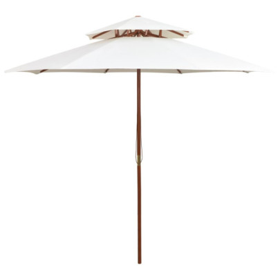 Umbrelă de soare dublă - 270x270 cm - stâlp de lemn - alb crem