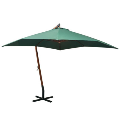 Umbrelă de soare suspendată - stâlp de lemn - 300x300 cm - verde