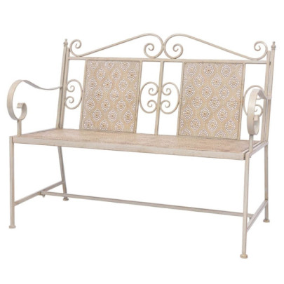 Bancă de grădină - alb vintage - 115 cm - oțel