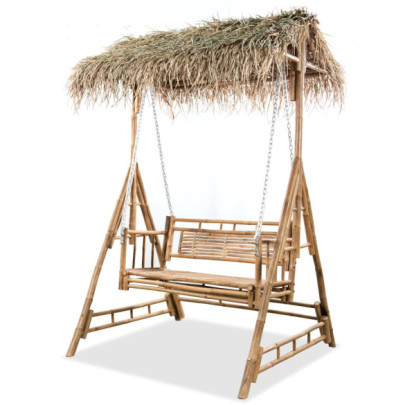 Balansoar cu 2 locuri - cu frunze de palmier - 202 cm - bambus
