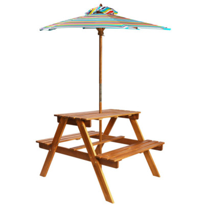 Masă picnic pentru copii cu umbrelă - 79x90x60 cm - lemn acacia