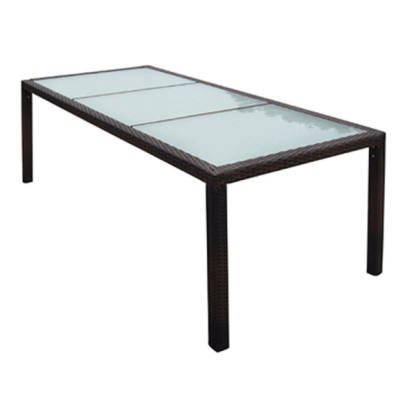 Masă de grădină - maro - 190 x 90 x 75 cm - poliratan și sticlă