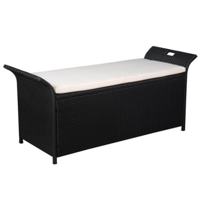 Bancă de depozitare cu pernă - negru - 138 cm - poliratan