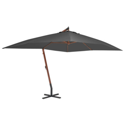 Umbrelă în consolă cu stâlp din lemn - antracit - 400 x 300 cm