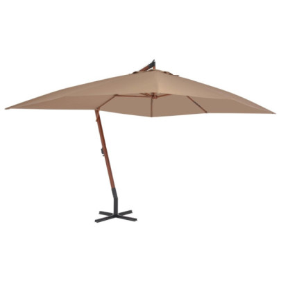 Umbrelă consolă de grădină cu stâlp din lemn - taupe - 400x300 cm