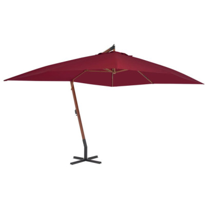 Umbrelă consolă de grădină cu stâlp din lemn - bordo - 400x300 cm