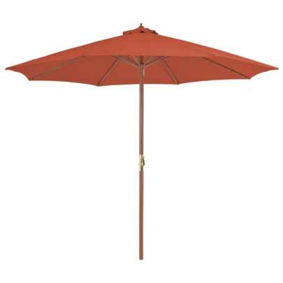 Umbrelă de exterior cu stâlp din lemn - 300 cm - teracotă