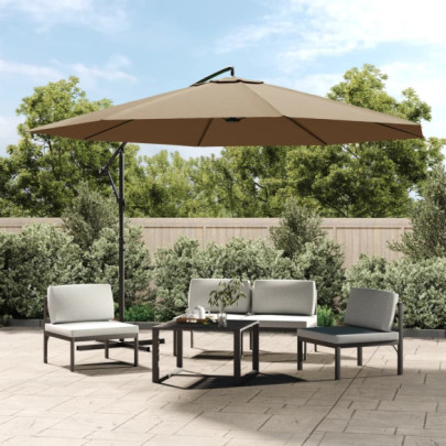 Umbrelă consolă de grădină cu stâlp din aluminiu - taupe - 350 cm
