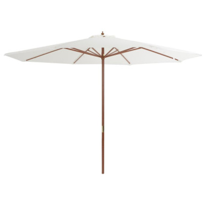 Umbrelă de soare exterior - stâlp din lemn - alb nisipiu - 350 cm