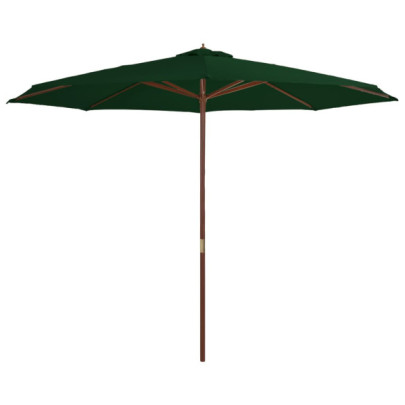 Umbrelă de soare de exterior - stâlp din lemn - verde - 350 cm