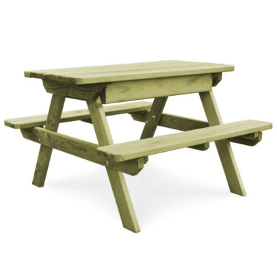 Masă de picnic cu bănci de copii - 90x90x58 cm - lemn pin tratat