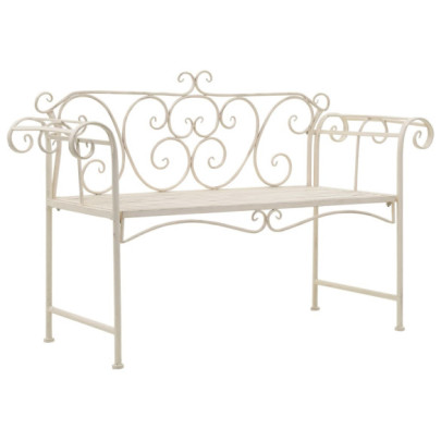 Bancă de grădină - alb vintage - 132 cm - metal
