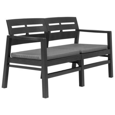 Bancă de grădină cu 2 locuri - perne - antracit - 133 cm - plastic