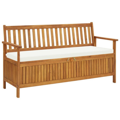 Bancă de depozitare cu pernă - 148 cm - lemn masiv de acacia