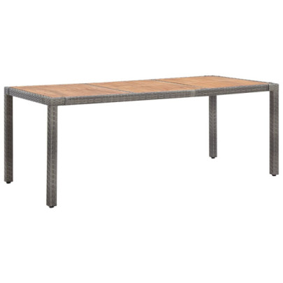 Masă grădină - gri - 190x90x75 cm - poliratan și lemn masiv acacia