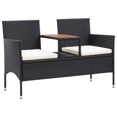 Bancă de grădină cu măsuță - 2 locuri - negru - 143 cm - poliratan
