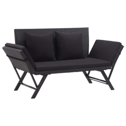 Bancă de grădină cu perne - negru - 176 cm - poliratan