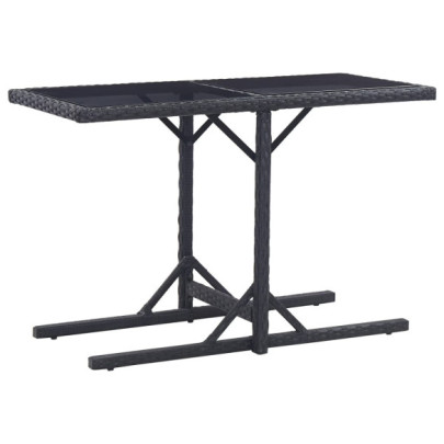 Masă de grădină - negru - 110 x 53 x 72 cm - sticlă și poliratan