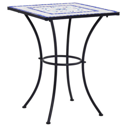 Masă de bistro mozaic - albastru și alb - 60 cm - ceramică