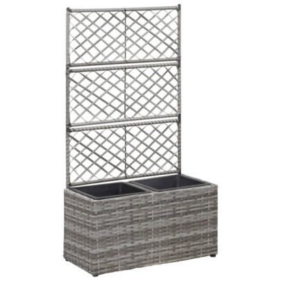 Strat înălțat spalier 2 ghivece - gri - 58x30x107 cm - poliratan