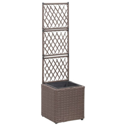 Strat înălțat spalier cu 1 ghiveci maro 30x30x107 cm poliratan