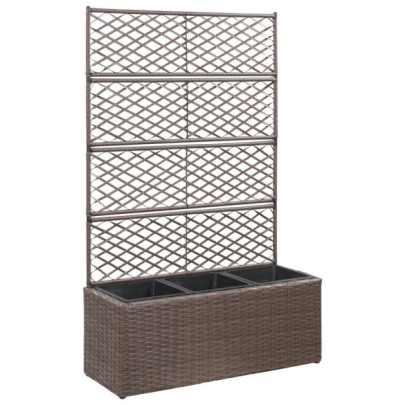 Strat înălțat spalier cu 3 ghivece maro 83x30x130 cm poliratan