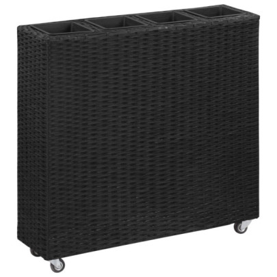 Strat înălțat grădină - 4 ghivece - negru - 80x22x79cm - poliratan