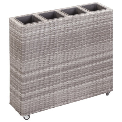Strat înălțat grădină 4 ghivece - gri - 80x22x79 cm - poliratan