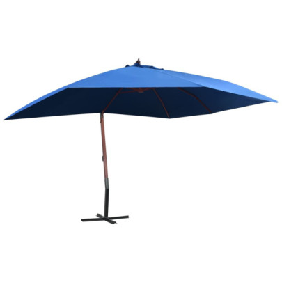 Umbrelă de soare suspendată - stâlp lemn - albastru - 400 x 300 cm