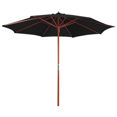 Umbrelă de soare cu stâlp din lemn - negru - 300 x 258 cm
