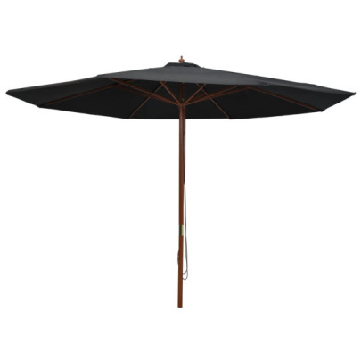Umbrelă de soare de exterior - stâlp din lemn - negru - 350 cm