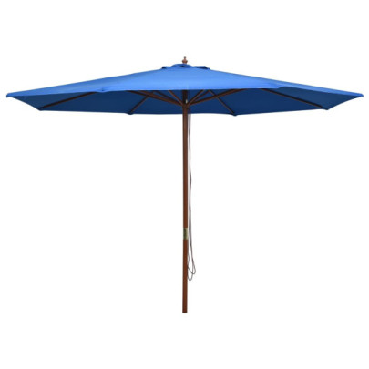 Umbrelă de soare de exterior - stâlp din lemn - albastru - 350 cm