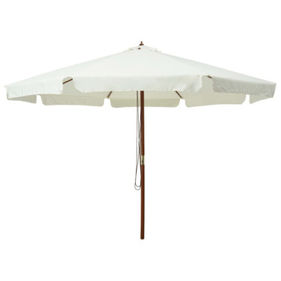 Umbrelă soare de exterior - stâlp din lemn - alb nisipiu - 330 cm