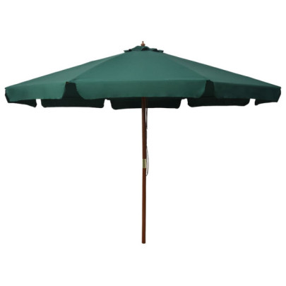 Umbrelă de soare de exterior - stâlp din lemn - verde - 330 cm