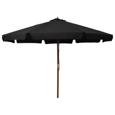 Umbrelă de soare de exterior - stâlp din lemn - negru - 330 cm